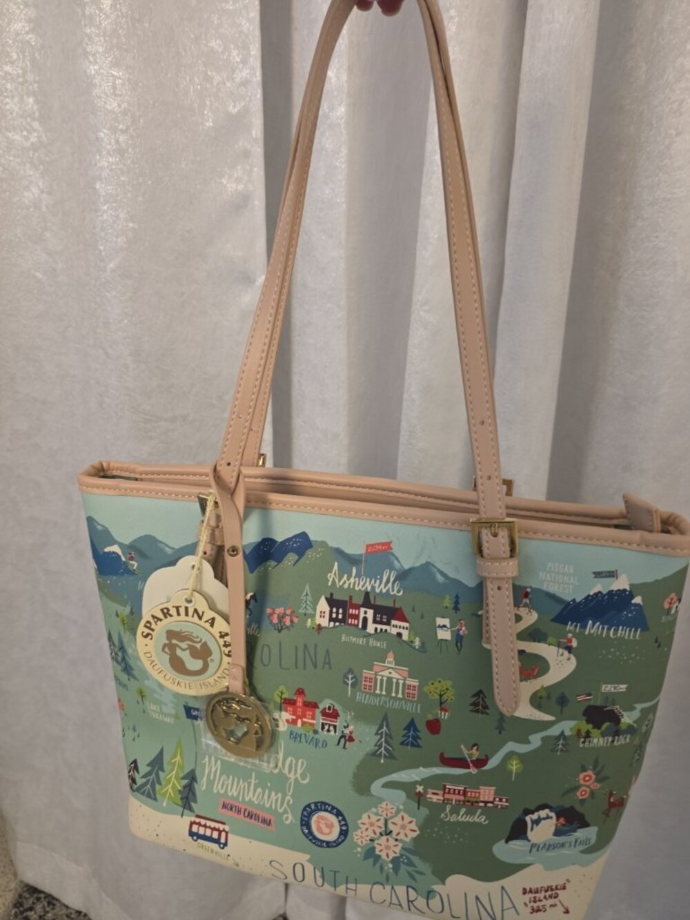 Spartina 449 Blue Ridge Mountains  Carolina Shoulder Totes Bag Purse MAP New Tag - Picture 3 of 10